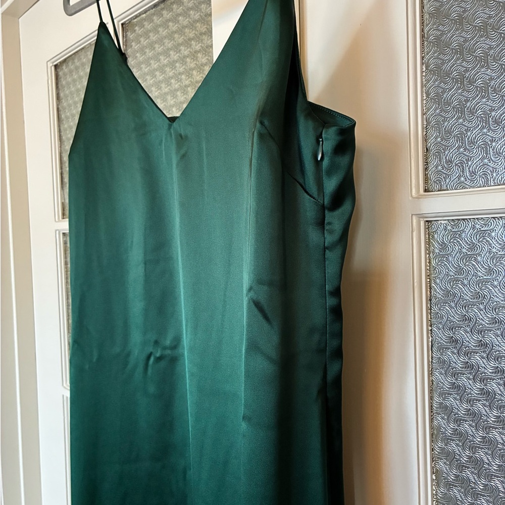 Marine Layer Dark Green Satin Slip Dress - Picture 2 of 9